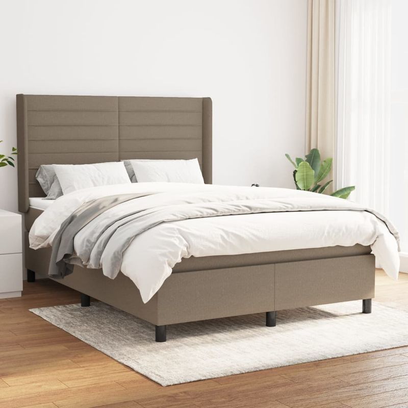 Casa si Gradina - Mobilier - Paturi si accesorii - Paturi - Pat box spring cu saltea, gri taupe, 140x200 cm, textil - Infinity.ro