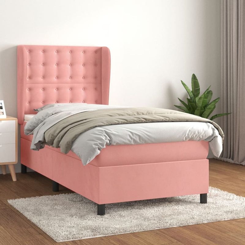 Casa si Gradina - Mobilier - Paturi si accesorii - Paturi - Pat box spring cu saltea, roz, 100x200 cm, catifea - Infinity.ro
