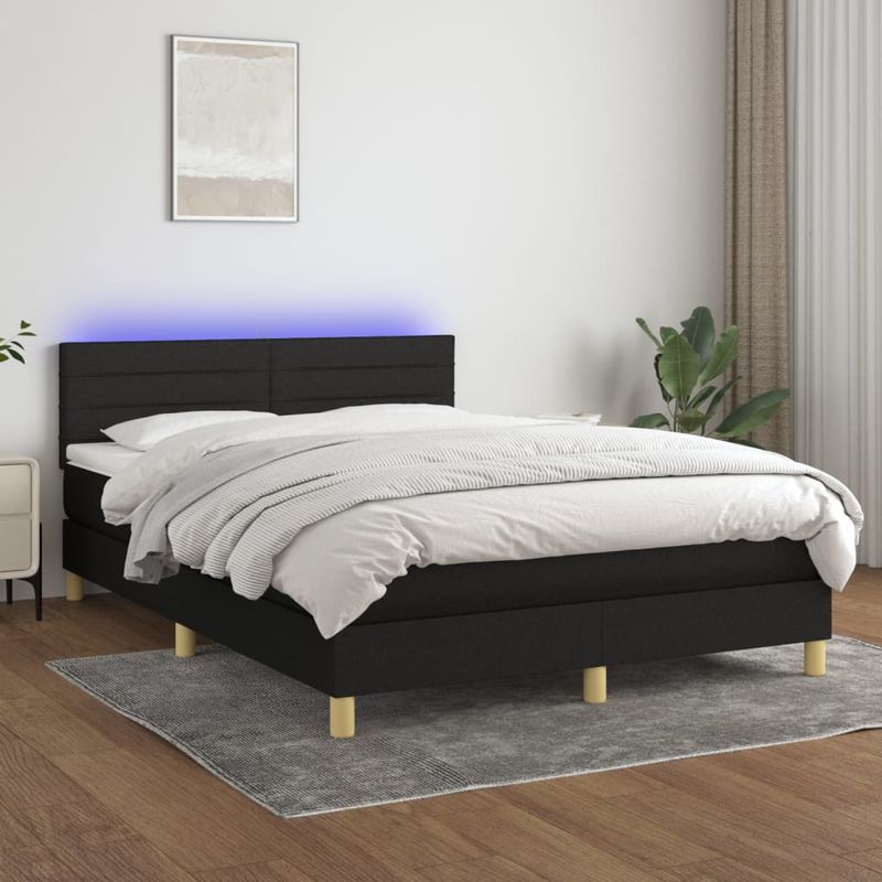 Casa si Gradina - Mobilier - Paturi si accesorii - Paturi - Pat cu arcuri, saltea si LED, negru, 140x200 cm, textil - Infinity.ro