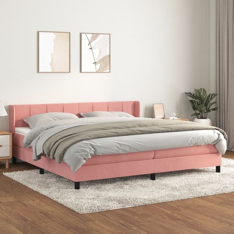 Casa si Gradina - Mobilier - Paturi si accesorii - Paturi - Pat box spring cu saltea, roz, 200x200 cm, catifea - Infinity.ro