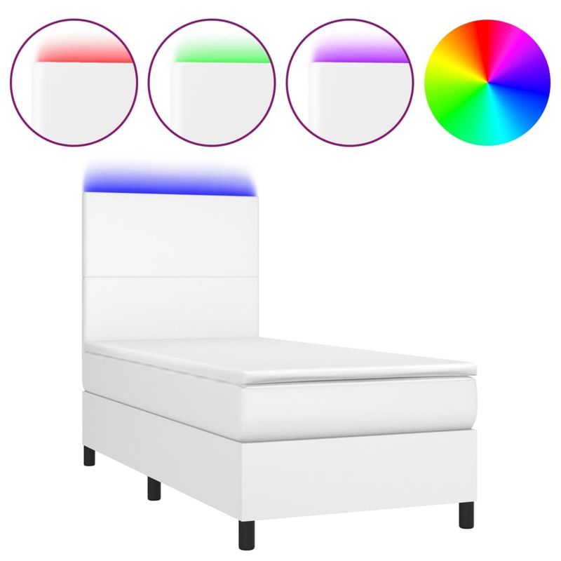 Casa si Gradina - Mobilier - Paturi si accesorii - Paturi - Pat continental cu saltea & LED, alb, 90x200 cm, piele eco - Infinity.ro