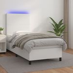 Casa si Gradina - Mobilier - Paturi si accesorii - Paturi - Pat continental cu saltea & LED, alb, 90x200 cm, piele eco - Infinity.ro