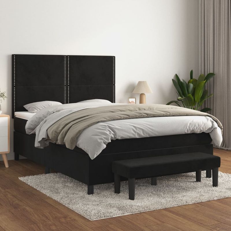 Casa si Gradina - Mobilier - Paturi si accesorii - Paturi - Pat box spring cu saltea, negru, 140x190 cm, catifea - Infinity.ro