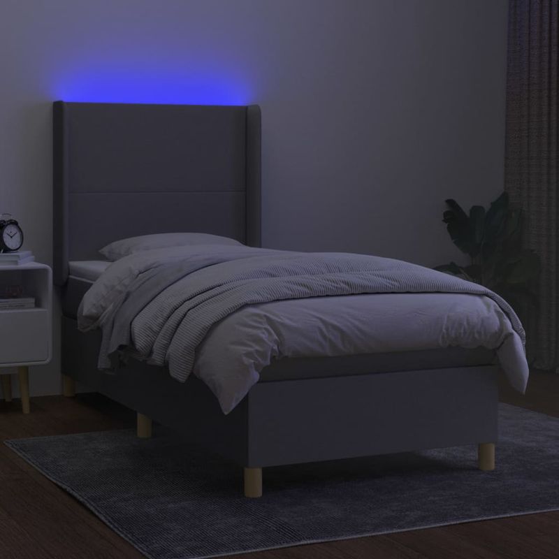 Casa si Gradina - Mobilier - Paturi si accesorii - Paturi - Pat cu arcuri, saltea si LED, gri deschis, 90x200 cm, textil - Infinity.ro