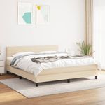 Casa si Gradina - Mobilier - Paturi si accesorii - Paturi - Pat box spring cu saltea, crem, 160x200 cm, material textil - Infinity.ro