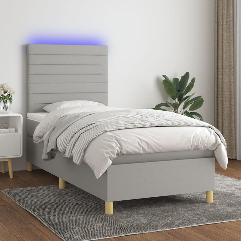 Casa si Gradina - Mobilier - Paturi si accesorii - Paturi - Pat cu arcuri, saltea si LED, gri deschis, 90x190 cm, textil - Infinity.ro