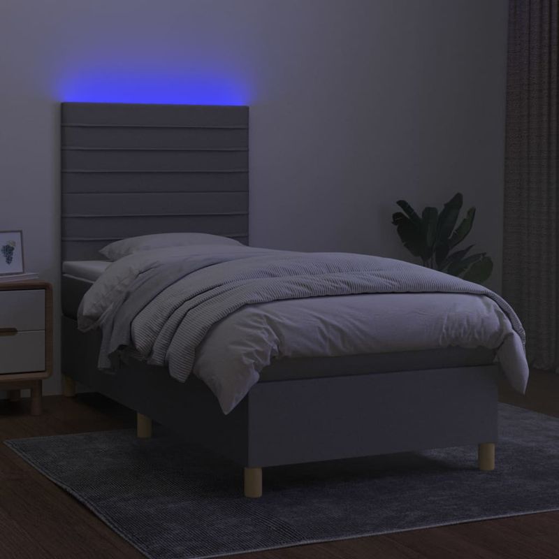 Casa si Gradina - Mobilier - Paturi si accesorii - Paturi - Pat cu arcuri, saltea si LED, gri deschis, 90x190 cm, textil - Infinity.ro