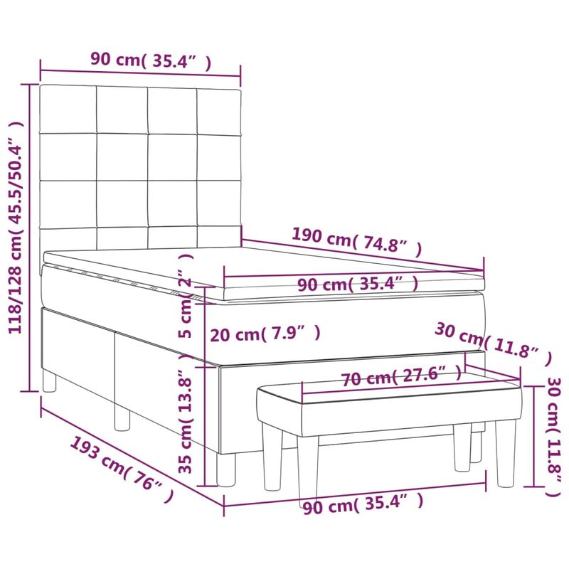 Casa si Gradina - Mobilier - Paturi si accesorii - Paturi - Pat box spring cu saltea, gri taupe, 90x190 cm, textil - Infinity.ro