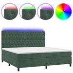 Casa si Gradina - Mobilier - Paturi si accesorii - Paturi - Pat cu arcuri, saltea si LED, verde inchis, 200x200 cm, catifea - Infinity.ro