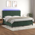 Casa si Gradina - Mobilier - Paturi si accesorii - Paturi - Pat cu arcuri, saltea si LED, verde inchis, 200x200 cm, catifea - Infinity.ro