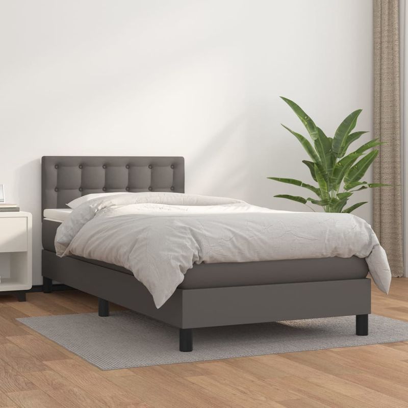 Casa si Gradina - Mobilier - Paturi si accesorii - Paturi - Pat box spring cu saltea, gri, 80x200 cm, piele ecologica - Infinity.ro