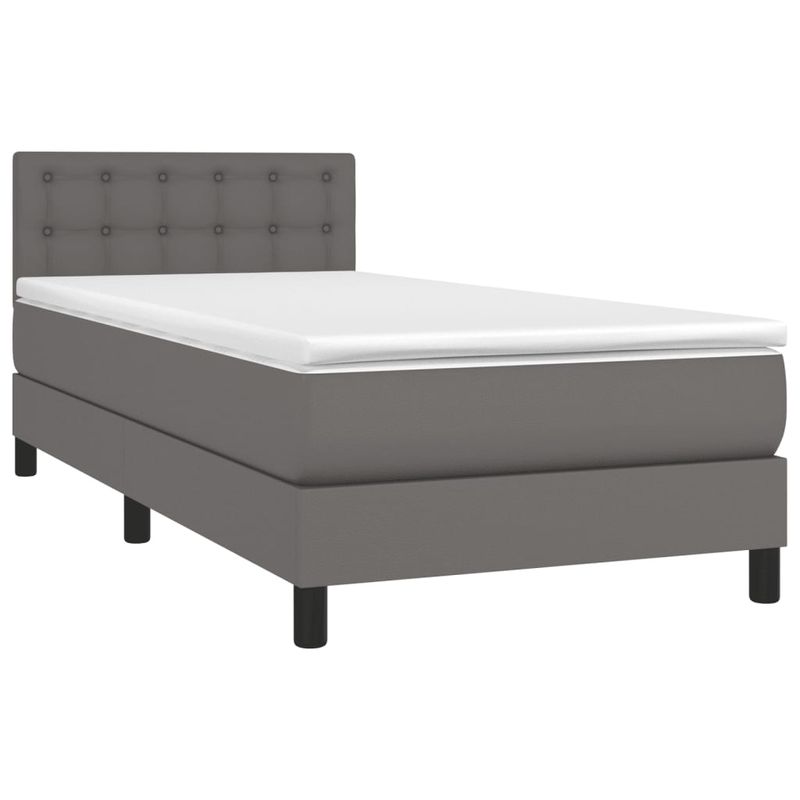 Casa si Gradina - Mobilier - Paturi si accesorii - Paturi - Pat box spring cu saltea, gri, 80x200 cm, piele ecologica - Infinity.ro