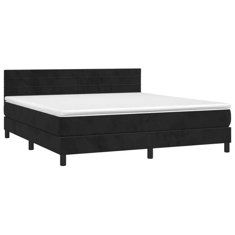 Casa si Gradina - Mobilier - Paturi si accesorii - Paturi - Pat cu arcuri, saltea si LED, negru, 160x200 cm, catifea - Infinity.ro