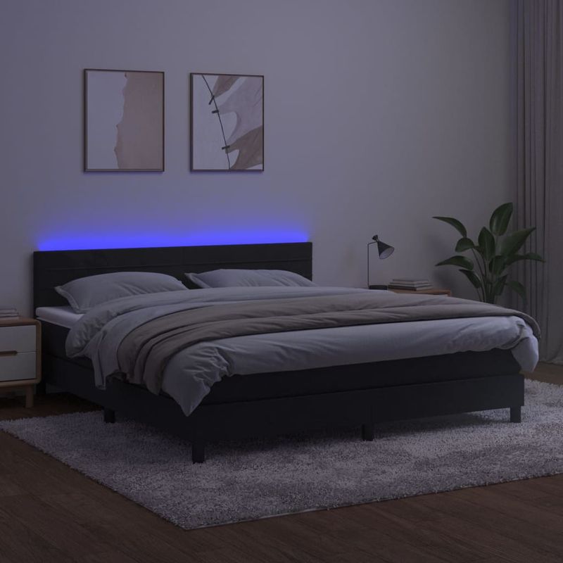 Casa si Gradina - Mobilier - Paturi si accesorii - Paturi - Pat cu arcuri, saltea si LED, negru, 160x200 cm, catifea - Infinity.ro