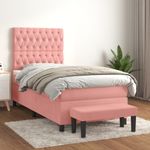 Casa si Gradina - Mobilier - Paturi si accesorii - Paturi - Pat box spring cu saltea, roz, 80x200 cm, catifea - Infinity.ro
