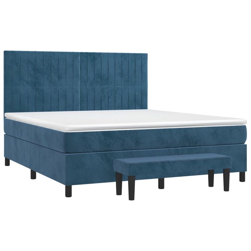 Casa si Gradina - Mobilier - Paturi si accesorii - Paturi - Pat box spring cu saltea, albastru inchis, 160x200 cm, catifea - Infinity.ro