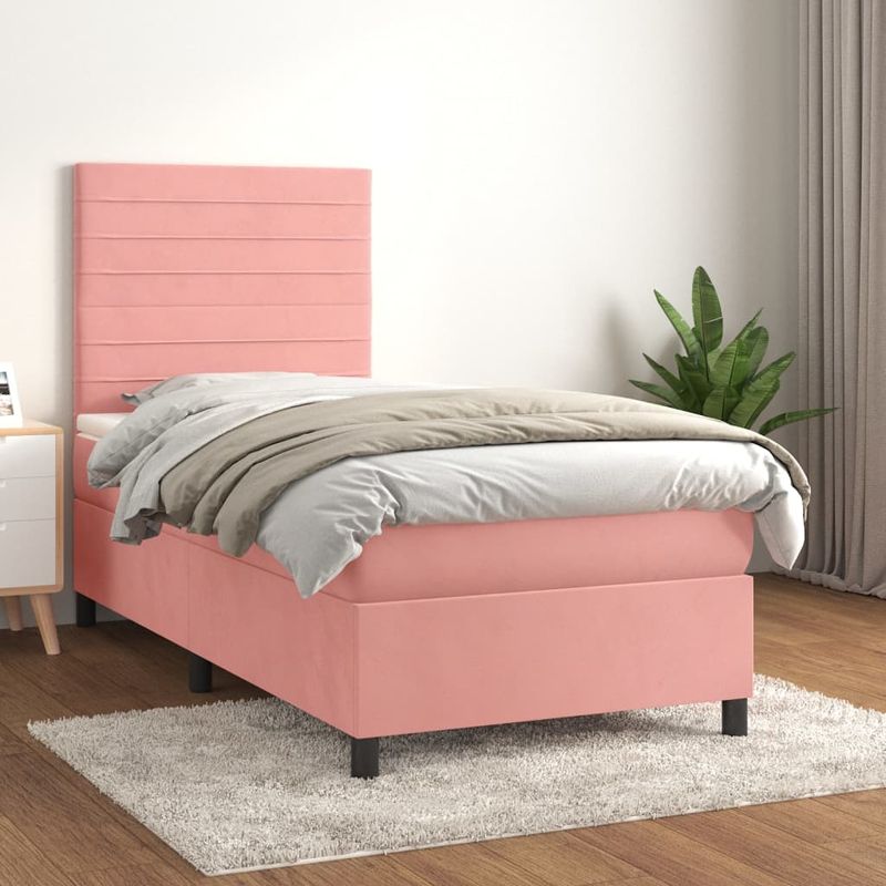 Casa si Gradina - Mobilier - Paturi si accesorii - Paturi - Pat box spring cu saltea, roz, 80x200 cm, catifea - Infinity.ro