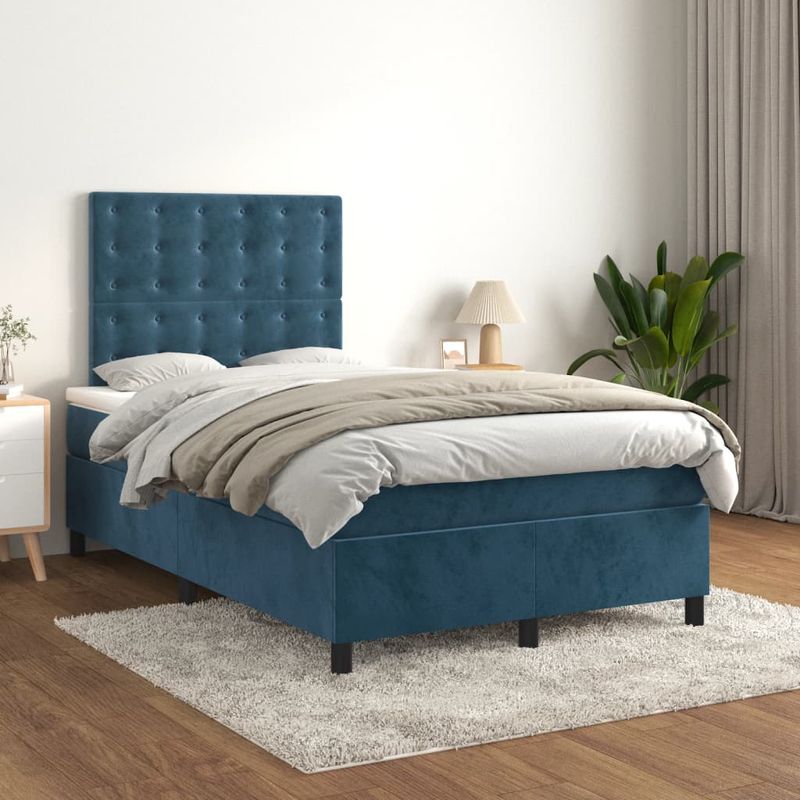 Casa si Gradina - Mobilier - Paturi si accesorii - Paturi - Pat box spring cu saltea, albastru inchis, 120x200 cm, catifea - Infinity.ro