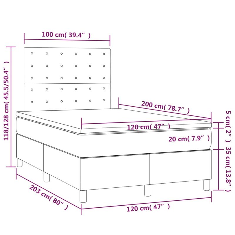 Casa si Gradina - Mobilier - Paturi si accesorii - Paturi - Pat box spring cu saltea, albastru inchis, 120x200 cm, catifea - Infinity.ro