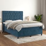 Casa si Gradina - Mobilier - Paturi si accesorii - Paturi - Pat box spring cu saltea, albastru inchis, 140x190 cm, catifea - Infinity.ro
