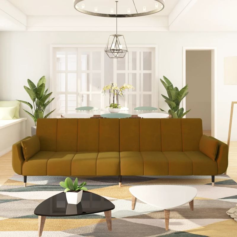 Casa si Gradina - Mobilier - Canapele si coltare - Canapele - Canapea extensibila cu 2 locuri, 2 perne, maro, catifea - Infinity.ro