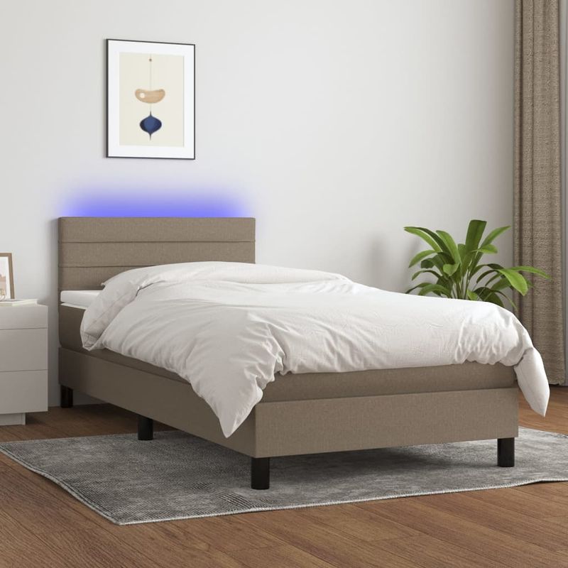 Casa si Gradina - Mobilier - Paturi si accesorii - Paturi - Pat cu arcuri, saltea si LED, gri taupe, 90x190 cm, textil - Infinity.ro