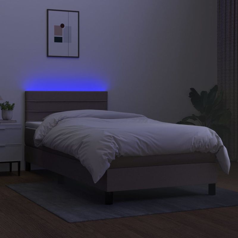 Casa si Gradina - Mobilier - Paturi si accesorii - Paturi - Pat cu arcuri, saltea si LED, gri taupe, 90x190 cm, textil - Infinity.ro
