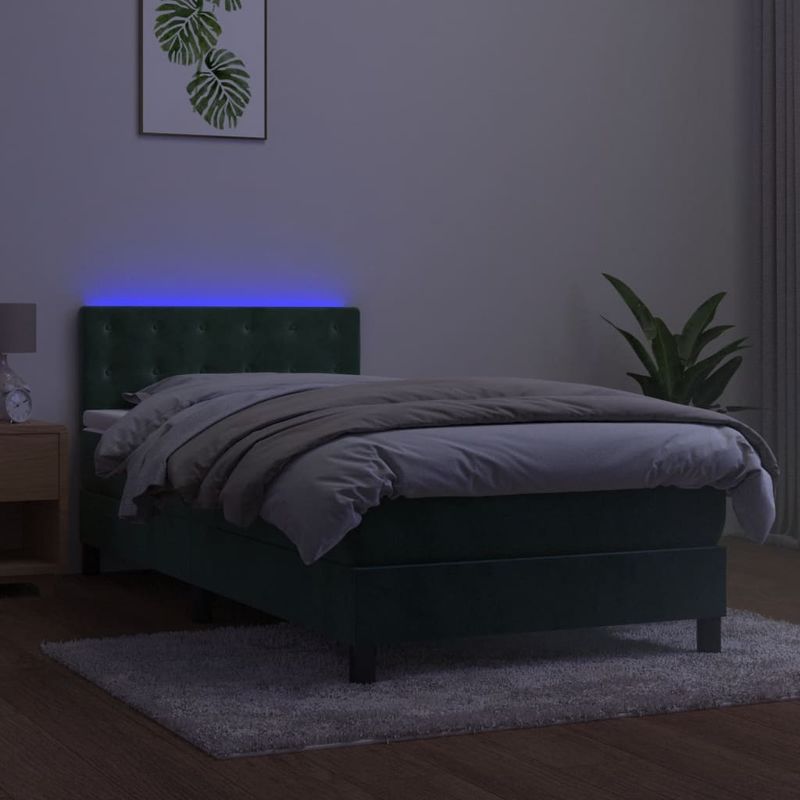 Casa si Gradina - Mobilier - Paturi si accesorii - Paturi - Pat cu arcuri, saltea si LED, verde, 90x200 cm, catifea - Infinity.ro