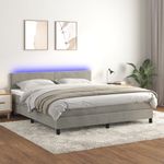 Casa si Gradina - Mobilier - Paturi si accesorii - Paturi - Pat cu arcuri, saltea si LED, gri deschis, 160x200 cm, catifea - Infinity.ro