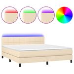Casa si Gradina - Mobilier - Paturi si accesorii - Paturi - Pat cu arcuri, saltea si LED, crem, 160x200 cm, textil - Infinity.ro