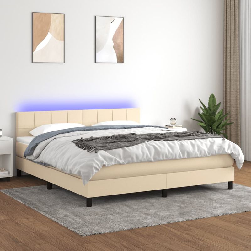 Casa si Gradina - Mobilier - Paturi si accesorii - Paturi - Pat cu arcuri, saltea si LED, crem, 160x200 cm, textil - Infinity.ro