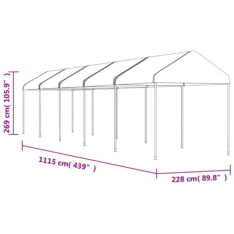 Casa si Gradina - Gradina si terasa - Umbrele si pavilioane - Pavilioane - Foisor cu acoperis, alb, 11,15x2,28x2,69 m, polietilena - Infinity.ro