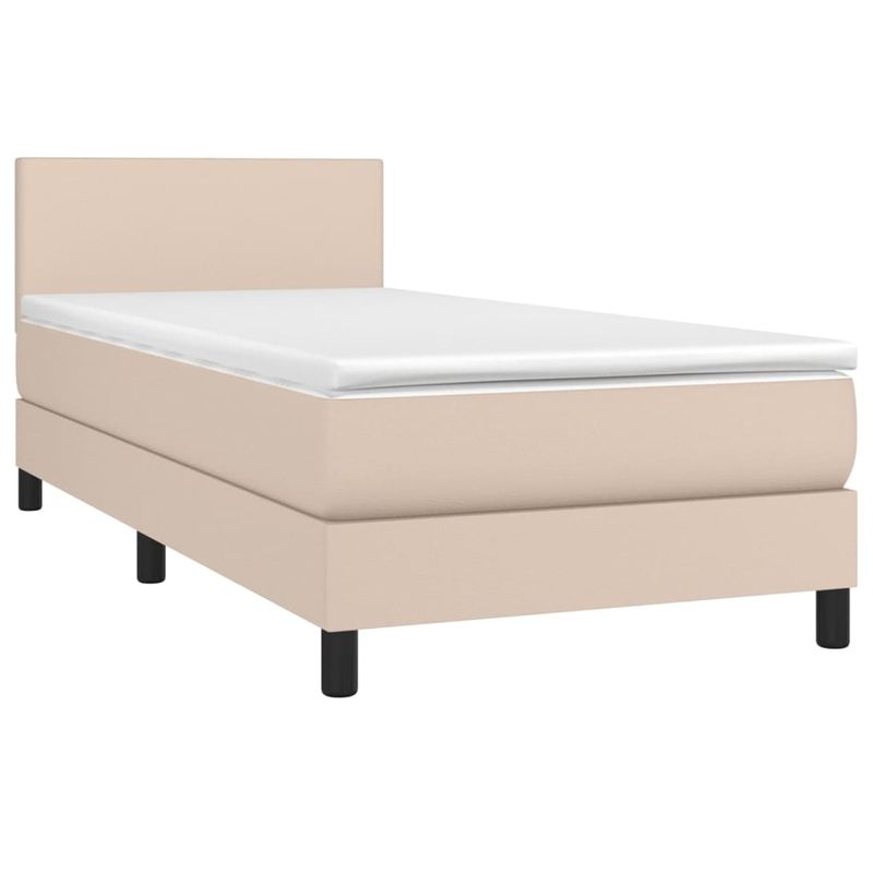 Casa si Gradina - Mobilier - Paturi si accesorii - Paturi - Pat cu arcuri, cu saltea si LED cappuccino 100x200 cm piele eco - Infinity.ro