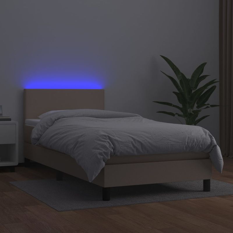 Casa si Gradina - Mobilier - Paturi si accesorii - Paturi - Pat cu arcuri, cu saltea si LED cappuccino 100x200 cm piele eco - Infinity.ro
