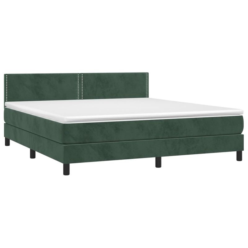 Casa si Gradina - Mobilier - Paturi si accesorii - Paturi - Pat cu arcuri, saltea si LED, verde inchis, 160x200 cm, catifea - Infinity.ro