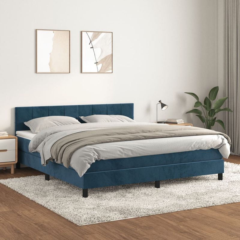 Casa si Gradina - Mobilier - Paturi si accesorii - Paturi - Pat box spring cu saltea, albastru inchis, 160x200 cm, catifea - Infinity.ro