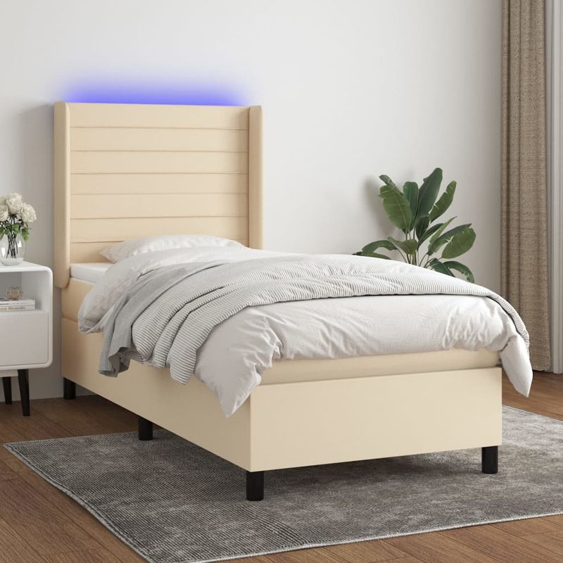 Casa si Gradina - Mobilier - Paturi si accesorii - Paturi - Pat cu arcuri, saltea si LED, crem, 80x200 cm, textil - Infinity.ro