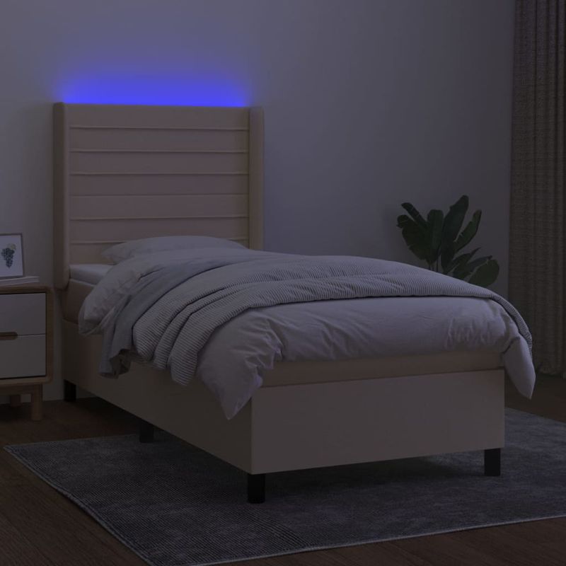 Casa si Gradina - Mobilier - Paturi si accesorii - Paturi - Pat cu arcuri, saltea si LED, crem, 80x200 cm, textil - Infinity.ro