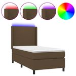 Casa si Gradina - Mobilier - Paturi si accesorii - Paturi - Pat cu arcuri, saltea si LED, maro inchis, 90x190 cm, textil - Infinity.ro