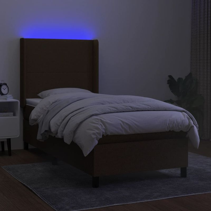 Casa si Gradina - Mobilier - Paturi si accesorii - Paturi - Pat cu arcuri, saltea si LED, maro inchis, 90x190 cm, textil - Infinity.ro