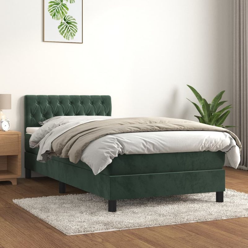 Casa si Gradina - Mobilier - Paturi si accesorii - Paturi - Pat box spring cu saltea, verde inchis, 90x200 cm, catifea - Infinity.ro