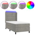 Casa si Gradina - Mobilier - Paturi si accesorii - Paturi - Pat cu arcuri, saltea si LED, gri deschis, 90x200 cm, catifea - Infinity.ro