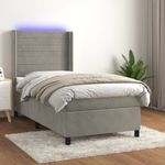 Casa si Gradina - Mobilier - Paturi si accesorii - Paturi - Pat cu arcuri, saltea si LED, gri deschis, 90x200 cm, catifea - Infinity.ro