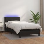 Casa si Gradina - Mobilier - Paturi si accesorii - Paturi - Pat cu arcuri, saltea si LED, negru, 90x200 cm, piele ecologica - Infinity.ro