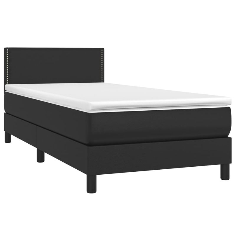 Casa si Gradina - Mobilier - Paturi si accesorii - Paturi - Pat cu arcuri, saltea si LED, negru, 90x200 cm, piele ecologica - Infinity.ro