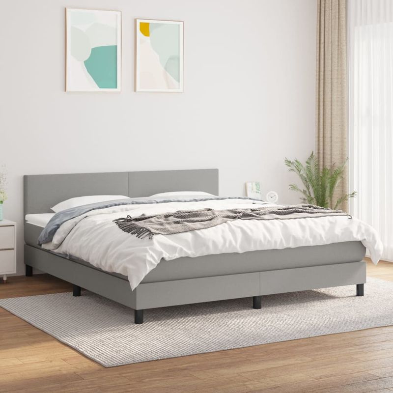 Casa si Gradina - Mobilier - Paturi si accesorii - Paturi - Pat continental cu saltea, gri deschis, 160x200 cm, textil - Infinity.ro