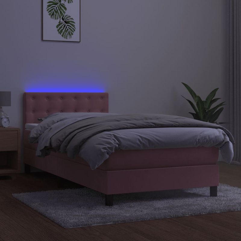Casa si Gradina - Mobilier - Paturi si accesorii - Paturi - Pat cu arcuri, saltea si LED, negru, 90x200 cm, catifea - Infinity.ro