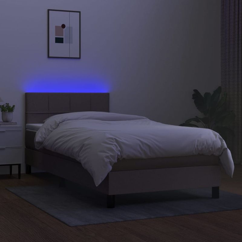 Casa si Gradina - Mobilier - Paturi si accesorii - Paturi - Pat cu arcuri, saltea si LED, gri taupe, 80x200 cm, textil - Infinity.ro