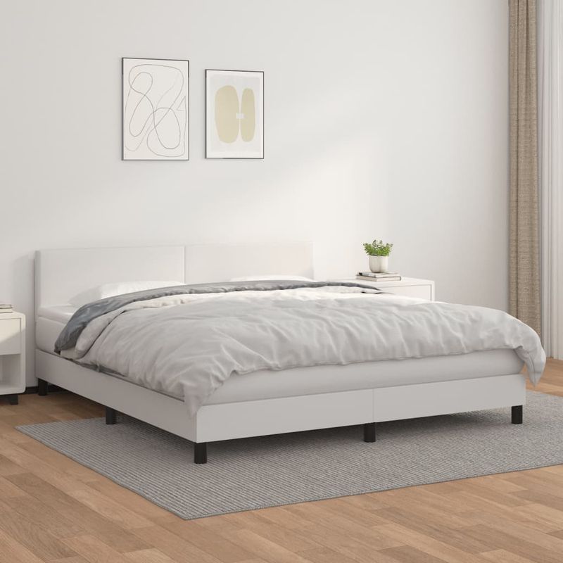 Casa si Gradina - Mobilier - Paturi si accesorii - Paturi - Pat box spring cu saltea, alb, 180x200 cm, piele ecologica - Infinity.ro