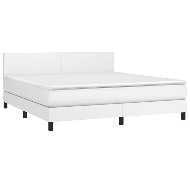 Casa si Gradina - Mobilier - Paturi si accesorii - Paturi - Pat box spring cu saltea, alb, 180x200 cm, piele ecologica - Infinity.ro